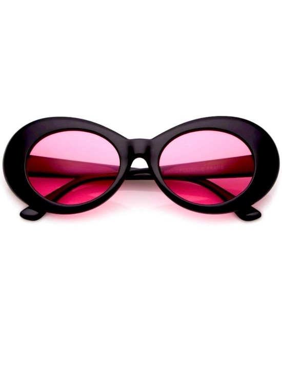 Dolls Kill Accessories - Oval Sunglasses Pink Lens Black Frame Retro Halloween Festiv Kurt Cobain Costume